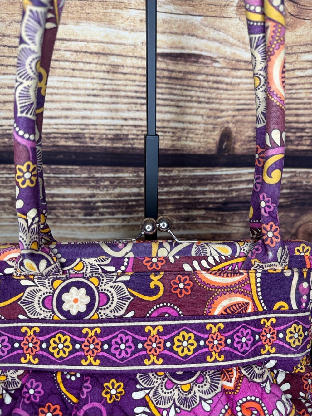 Vera Bradley Purple Floral Quilted Shoulder Bag with Kiss Lock Closure - Picture 10 of 10